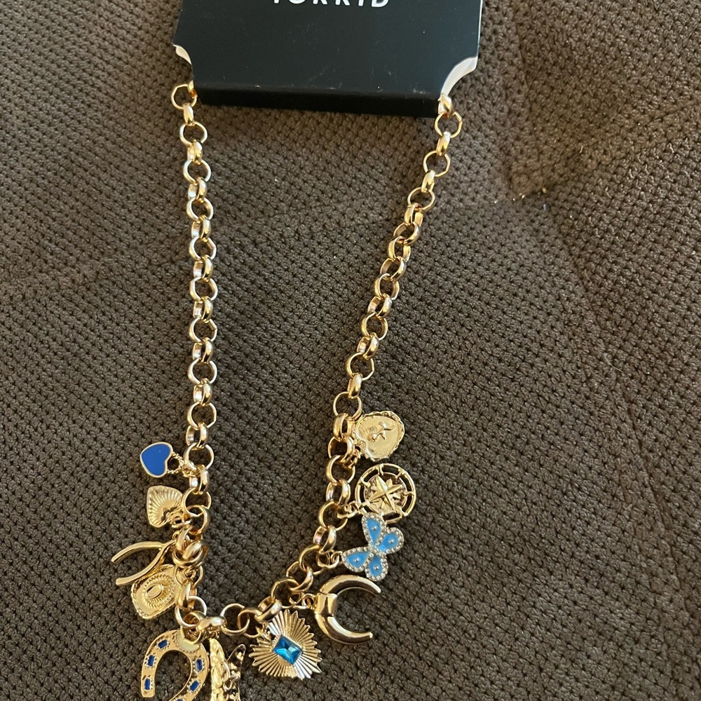Torrid Country Western Blue and Gold Charm Necklace - Picture 2 of 4